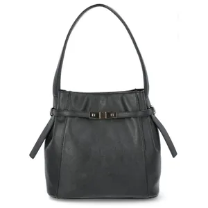 Time & Tru Dalton Shoulder Bag Black Faux Leather Purse Silver Belt Hardware NWT thumbnail 2