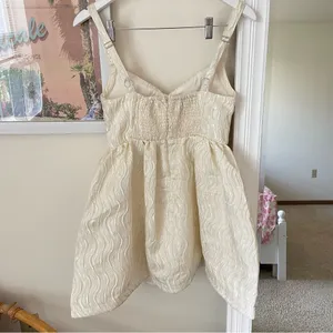 Lulus Charmingly Precious Pleated Textured Bustier Mini Dress Cream Medium thumbnail 6