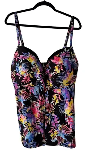 Fullfitall Women Tropical Palm Print Tankini Top Black Multicolor‎ Size 24 NWT thumbnail 1