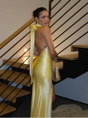 Sau Lee Penelope Backless Satin Gown in Popcorn Yellow 10 thumbnail 2