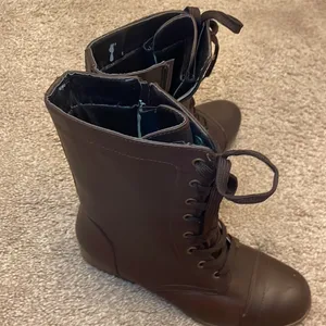 Rasolli brown lace up combat style boot 1.5 inch heel thumbnail 3