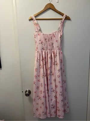 Amazon Floral Pink Corset Midi Dress with Side Slit thumbnail 4