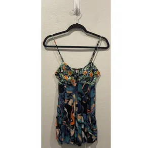 Free People Abstract Print Front Cut Out Smocked Flowy Romper thumbnail 3
