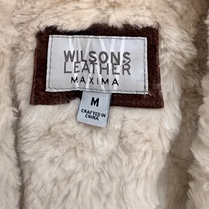 Wilsons Leather Maxima Brown Suede Faux Shearling Trucker Jacket Womens Medium thumbnail 2