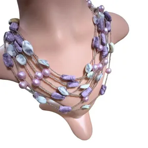 Vintage Japan Multi Strand Stone, Resin, Bead Necklace thumbnail 3