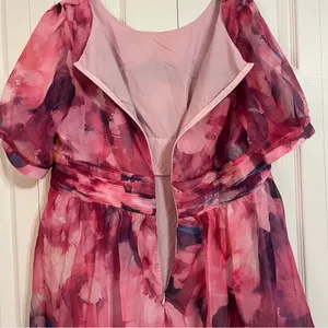Flycurvy Plus Size Wedding Guest Fuchsia Chiffon midi dress thumbnail 10