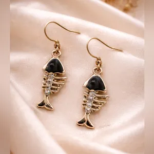 Zircon Crystal Fish Bone Dangle Earrings: Silver Plated Boho Jewelry thumbnail 3