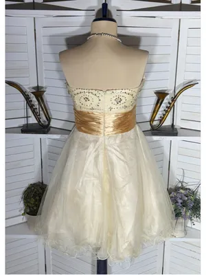 MayQueen Couture mesh mini dress gold beaded strapless fairy princess homecoming thumbnail 2