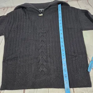 Area Stars Black Shimmer‎ Ribbed Cable Knit Quarter Zip Sailor Collar Sweater S thumbnail 9