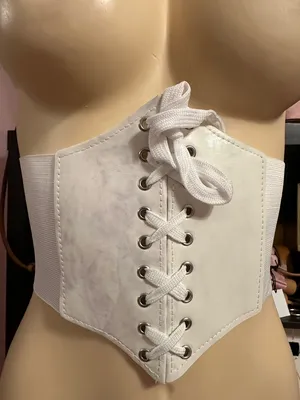 White Lace-Up Waist Cincher Belt - Women's Accessory thumbnail 2