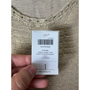 Chico’s Aspen‎ Foiled Gold Sweater Tank Knit Top Shimmer 100% Cotton 1/MD NEW thumbnail 5