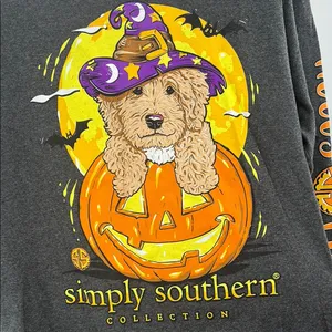 Simply Southern Gray Orange Long Sleeve Tee with Halloween dog hocks pocus M thumbnail 6