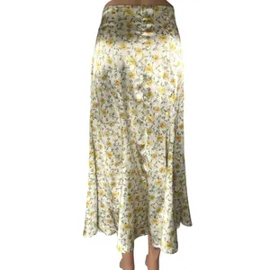 Lulus White Yellow Floral Silk Satin High Waisted Peasant Slip Midi Skirt Size M thumbnail 3