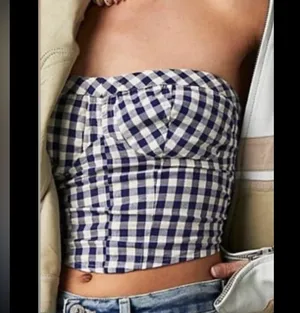 Free people Leilani Tube Top NWT in blue Gingham Size: L thumbnail 1