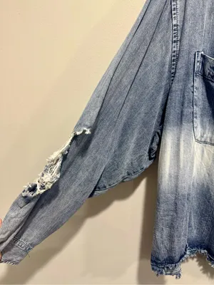 Vintage Havana Bleached Ombre Denim Shirt Small Cropped Distressed Chambray Top thumbnail 3