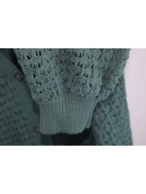 BloomChic Sage Green Crochet Knit Cardigan Open Weave Button Front Sweater 14-16 thumbnail 5