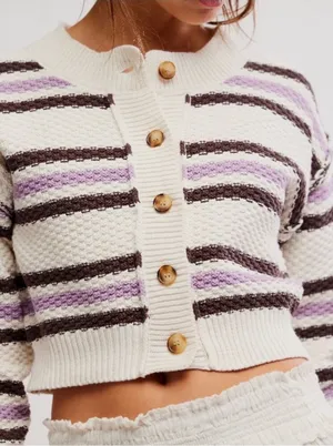 NWT Free‎ People | FP Lila Stripe Cardi / Ivory Combo Sz Small thumbnail 1