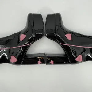 Dolls Kill La‎ Moda Platform Black Patent Leather Pink Heart Chunky Boots Sz 9 thumbnail 5
