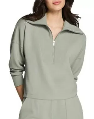 Spanx AirEssentials Size XS French Rib Half Zip Pullover Sweatshirt Sage Brush thumbnail 1