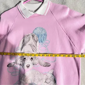 Vintage Fruit of the loom sweatshirt collared pink with dog and cat : Box R: thumbnail 10