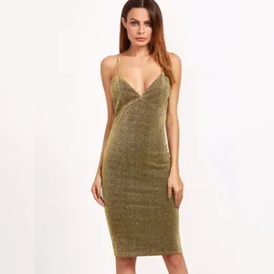 ✨HP✨Gold Glitter Deep V Neck Cami Sheath Dress✨ Gold Size M thumbnail 2