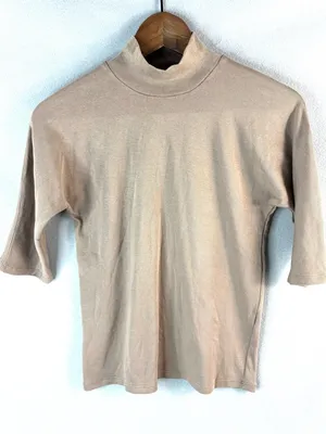 Zara M Classic Workwear Mock Neck Elbow Sleeve Minimalist Top thumbnail 1