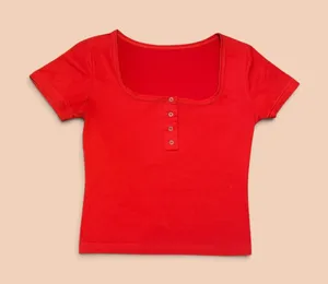 DAZY Red Square Neck Snap Button Fitted Top Size S thumbnail 1