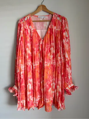 Endless Rose Pink & Orange Floral V-Neck Puff-Sleeve Mini Dress Girly Night Out thumbnail 2