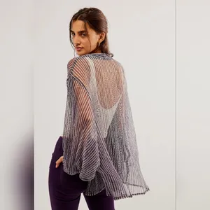 NWT FREE PEOPLE Shimmer Stripe Kimono Color: Silver Size All thumbnail 2