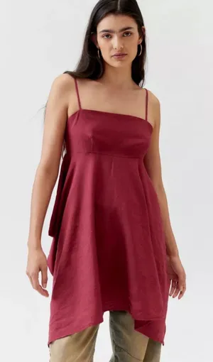 Urban Renewal Linen Ecovero Hanky‎ Hem Mini Dress Red XS festival concert boho thumbnail 1