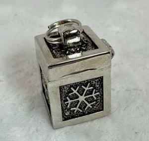 Vintage Metal Wish Prayer Box Charm Pendant with Snowflakes Hinged Magnetic Top thumbnail 1