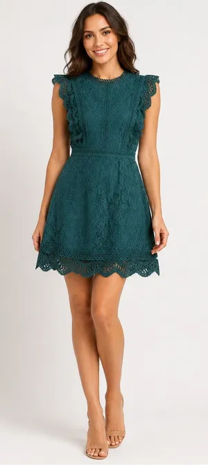 Lulus Teal Lace Fit & Flare Dress Size L Scalloped Hem thumbnail 1