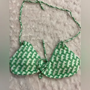Swim Society Carmen triangle ribbed bikini top green print size 6 New thumbnail 1