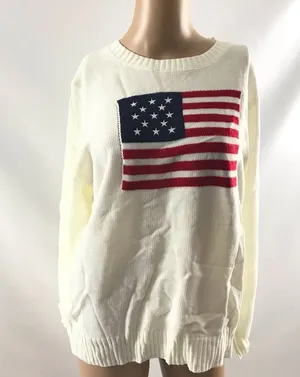 New American Flag Sweater Long Sleeve Patriotic Size L July 4th Pullover Knit thumbnail 1