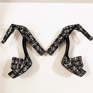 CHINESE LAUNDRY | Black Tweed Plaid Platform Block Heel size 8.5M thumbnail 4