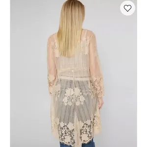 Miss Chievous Womens Nude Tan Floral Lace Open Front Cardigan Kimono L thumbnail 4