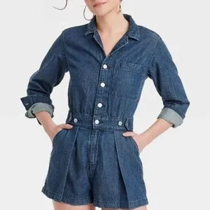 Universal Threads Denim Romper Medium Wash Long Sleeve Button Front Blue Size 16 thumbnail 1