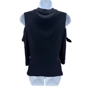Rebecca Taylor Black Cold Shoulder Ribbed Knit Top Tie Sleeve Open Shoulder NWT thumbnail 4