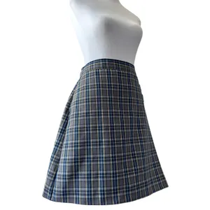 Vintage ‘90s Dennis Gray, Navy, Yellow & White Plaid Skort w/ Decorative Buckles thumbnail 4
