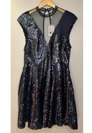 NWT Free People Dance Til Dawn Illusion Black Sequin Mini Dress thumbnail 8