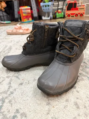 Sperry Women's Dark Gray Quilted Duck Boots with Brown Laces thumbnail 2