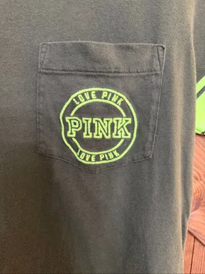 PINK Victoria’s Secret Women’s XS Green Neon Stripe Pocket T-Shirt 100% Cotton(9 thumbnail 2