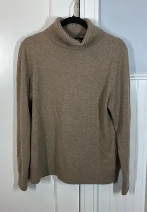Lands' End Women's 100% cashmere Turtleneck Sweater Tan size large 14-16 luxury‎ thumbnail 1