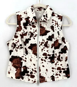 No Comment Cow Print Vest Women S Brown White Zip Front Western Cowgirl Y2K thumbnail 1