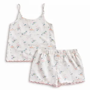 RAE DUNN Womens Pajama Set Sleepwear Tank Shorts Tropical Flamingo Palm‎ Tree M thumbnail 2