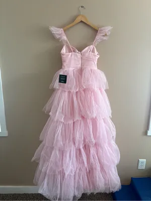 Lulus Fabulous Poise Light Pink Tulle Ruffled Tiered Maxi Dress Size Small NWT thumbnail 5