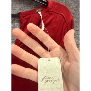 Free People Women Top S Red Rubies Open Back Tie Detail Long Sleeve Satin Blouse thumbnail 4
