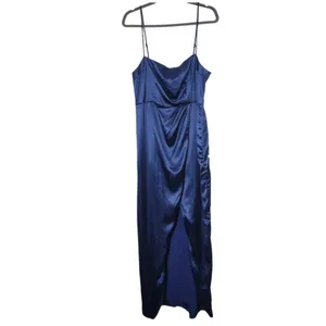 Lulus Navy Blue Satin Maxi Dress NWOT Size XL Wedding Guest Dress thumbnail 2