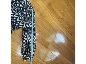 Zara Printed Midriff Cutout Brown Cream Ikat Tribal Puff Sleeve Maxi Dress Sz S thumbnail 14