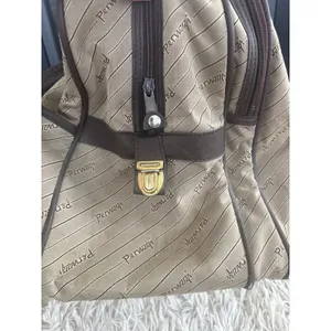 Vintage Peruzzi Florence Italian Canvas Monogram Leather Trim Duffle Bag‎ thumbnail 4